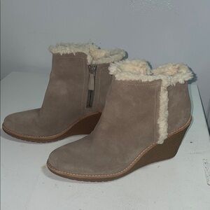 Cole Haan Tan Shearling Wedge Boots